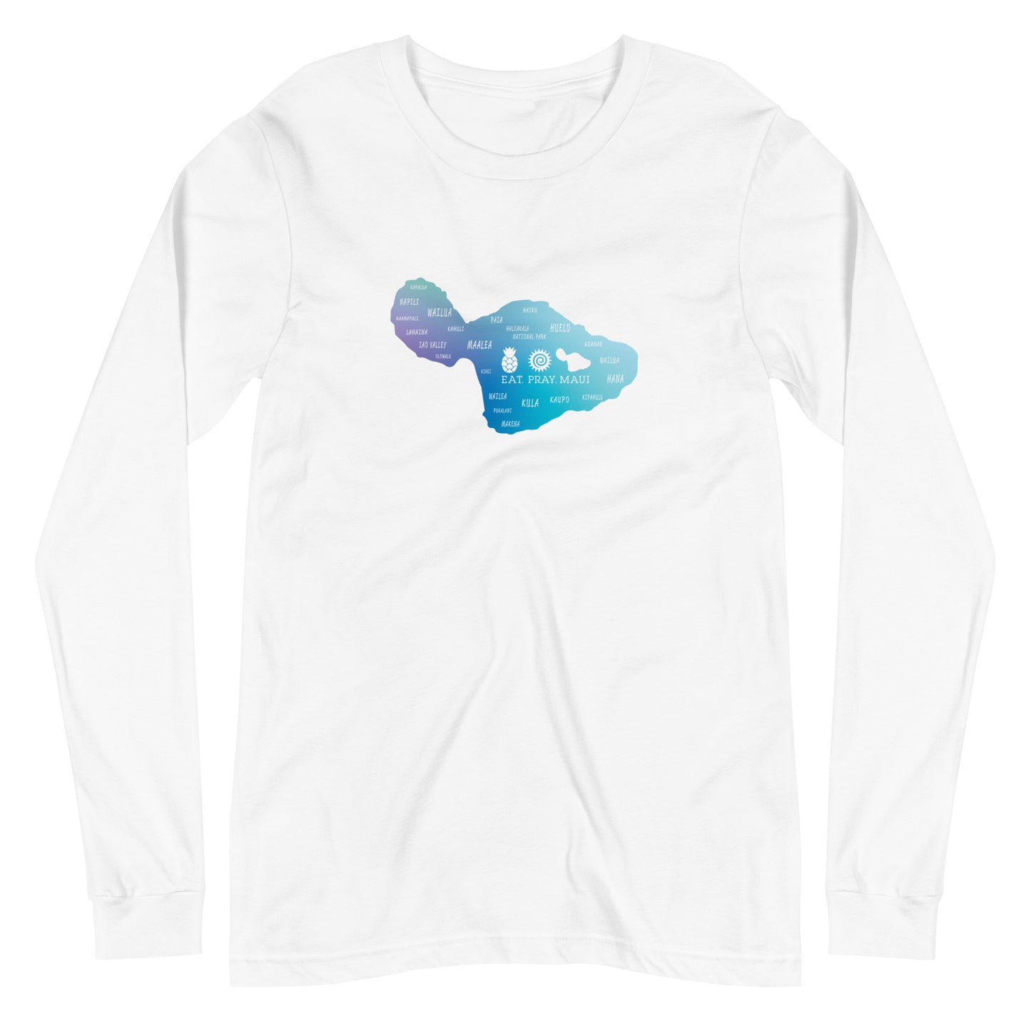 Unisex Long Sleeve Tee Blue Maui Map