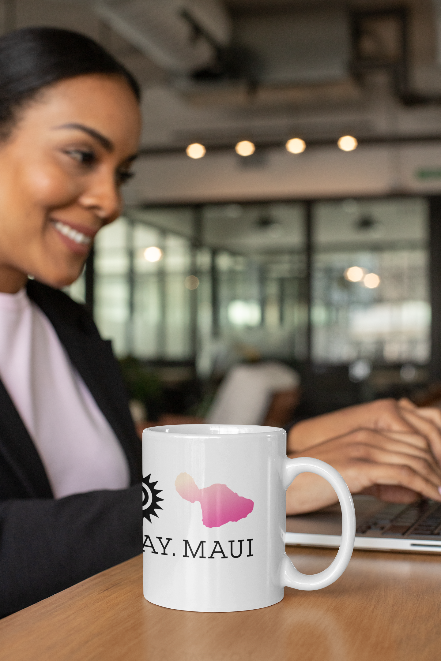 White glossy mug - Pink Maui Color