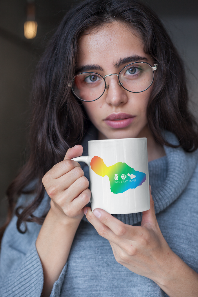 White glossy mug - Maui Rainbow